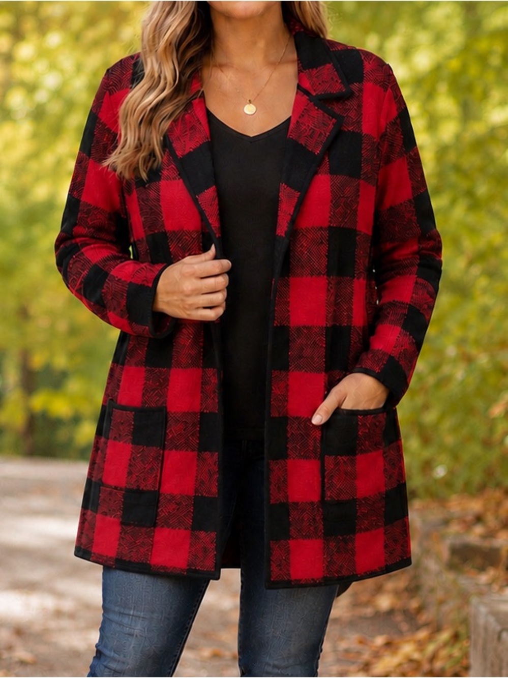 Talbots Plus 1X Red Black Buffalo Plaid Sweater Jacket Coatigan